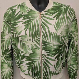 Forever 21 Palm Tree Print Womens Zip Up Bomber Jacket Size Small